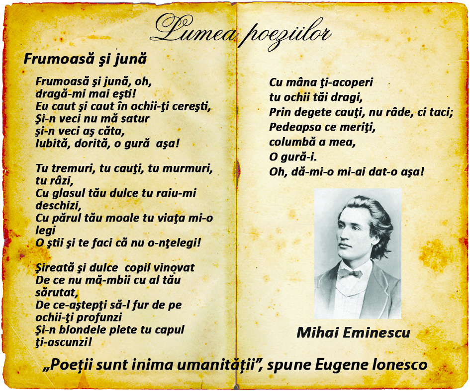 Lumea poeziilor: Mihai Eminescu - Frumoasă şi jună
