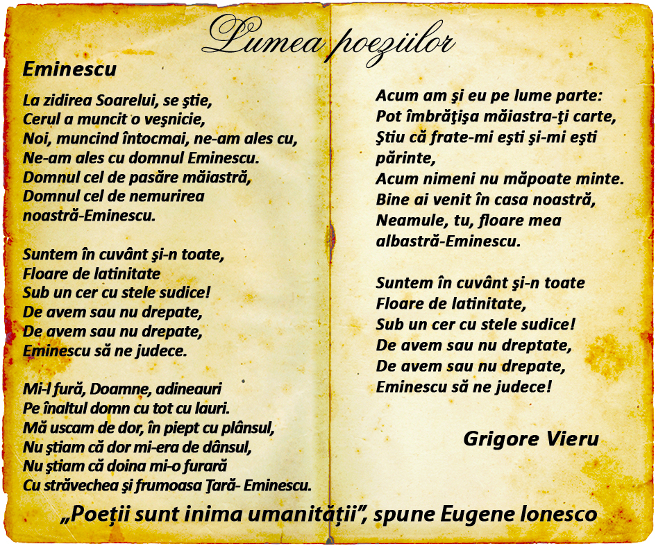 Poezii De Grigore Vieru Despre Dragoste Lumea poeziilor: Grigore Vieru - Eminescu (audio)