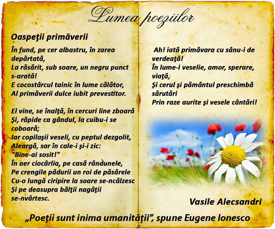 Lumea Poeziilor Vasile Alecsandri Oaspeţii Primăverii