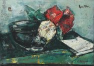 Pictura zilei „Natură statică cu bujori şi carte” de Gheorghe Petraşcu