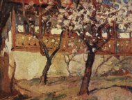 Pictura zilei „Casă cu meri înfloriţi” de Aurel Băeşu