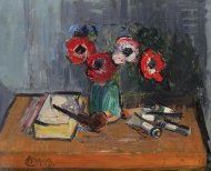 Pictura zilei „Natură statică cu anemone și pipă” de Alexandru Ciucurencu 