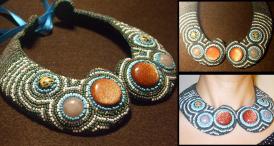 Handmade By Adela Albu Coliere unicat din mărgele Toho şi pietre semipreţioase