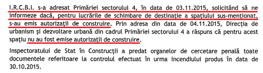 Inspectoratul de Stat în Construcții spune că a verificat legalitatea transformării clădirii în sală de concerte la patru zile după incendiu. 