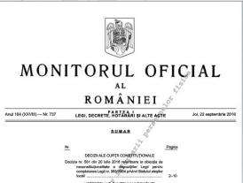 Decizia CCR nr. 581/2016 - obiecţia de neconstituţionalitate a dispoziţiilor Legii pentru completarea Legii nr. 393/2004 privind Statutul aleşilor locali (document integral)   