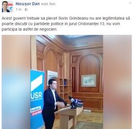 Nicuşor Dan – „Sorin Grindeanu nu are legitimitatea să poarte discuţii cu partidele politice în jurul Ordonanţei 13”