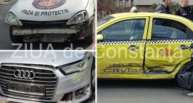 Accident rutier pe strada Făgetului, din Constanţa. Un Audi, o maşină de la pază şi protecţie şi un taxi au intrat în coliziune (galerie foto+video)      