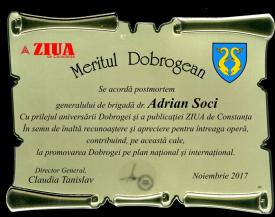 #sărbătoreșteDobrogea: Distincția Meritul dobrogean și medalia comemorativă Remus Opreanu acordate generalului Adrian Soci fost comandant al Brigăzii 9 Mecanizată Mărășești         