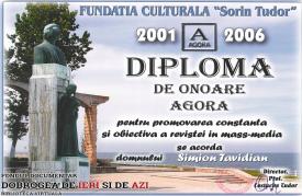 Aprilie 2006, Simion Tavitian - Diplomă de onoare Agora. Fundaţia culturală „Sorin Tudor“