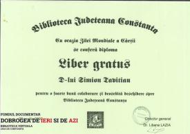 Diploma Liber gratus - Biblioteca Județeană Constanța, 23.04.2003