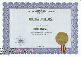 Diploma Jubiliară, Liceul Mircea cel Batrân Constanta, 25.05.1996