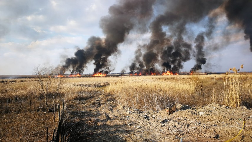 incendiu de amploare in judetul tulcea sute de hectare de vegetatie afectate pompierii chemati in ajutor