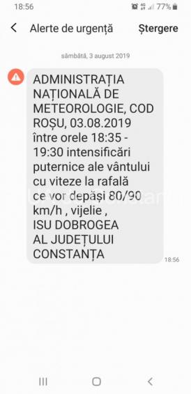 Avertizare RO-ALERT Județul Constanța, sub cod ROȘU de ploi, grindină și vijelii!  