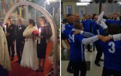 Medgidia. Nunta lui Cosmin Mocanu  În mijlocul petrecerii, şi-au pus tricourile de fotbal şi au cântat, în horă, „Prieteni de-o viaţă“ (galerie foto)  