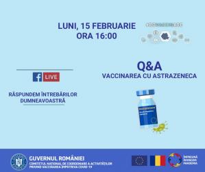 Sesiune de întrebări și răspunsuri în direct, cu privire la vaccinul AstraZeneca