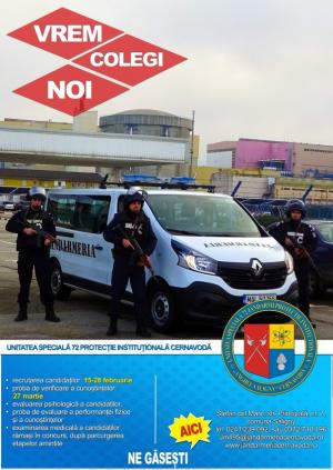 Unitatea Specială 72 Jandarmi Protecție Instituțională ”Anghel Saligny” Cernavodă face angajări