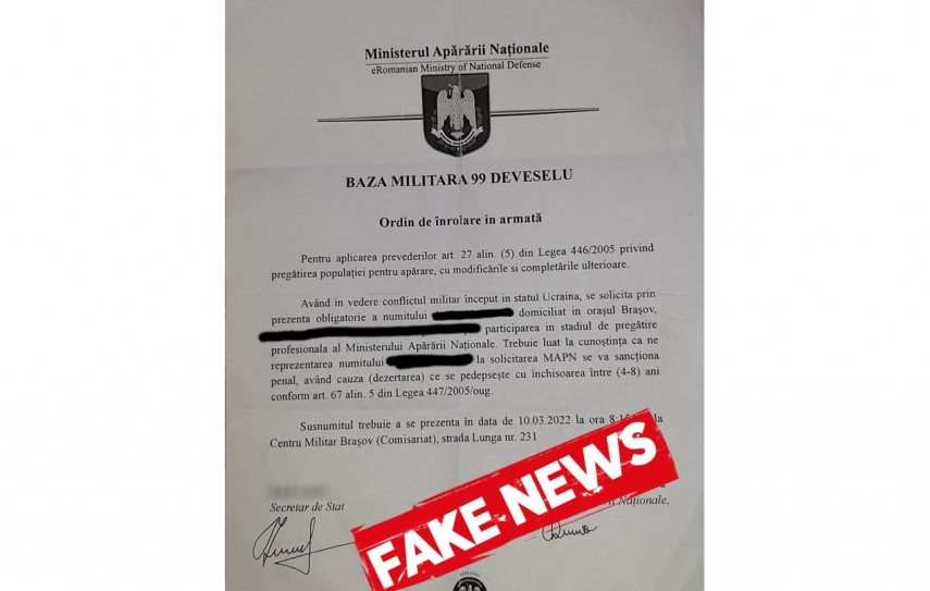 Document fals de încorporare, Foto: MApN