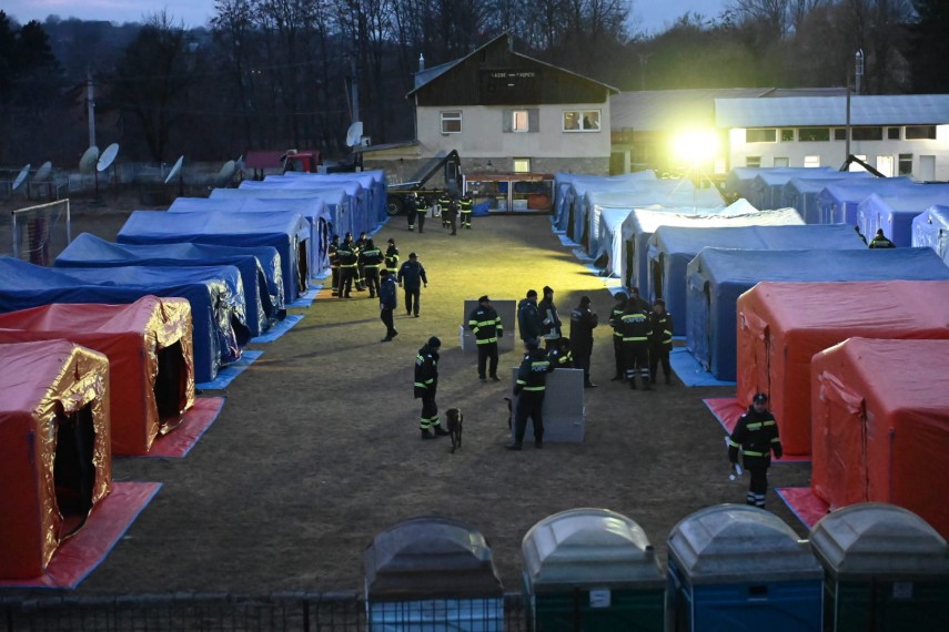 Spatiul amenajat la PTF Siret pentru primirea refugiaților din Ucraina. Foto: ISU Suceava