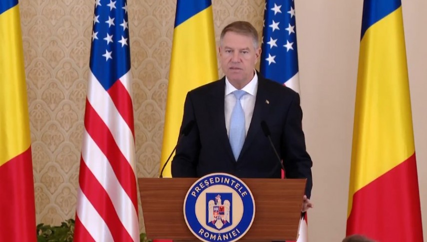 Președintele Klaus Iohannis la conferinta susținută alături de vicepreședintele SUA, Kamnala Harris. Foto: Administrația Prezidențială