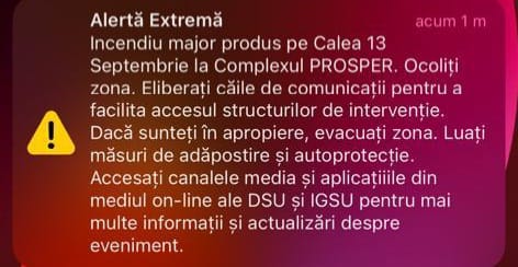 Mesaj Ro-Alert. Foto: ISU București-Ilfov