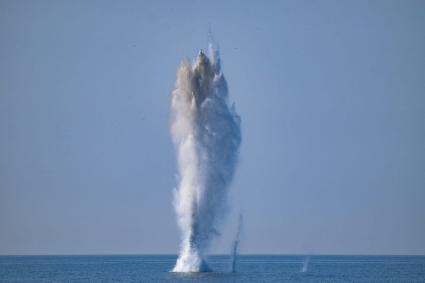 Explozia minei. foto: Forțele Navale Române
