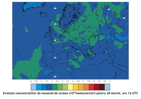 Analiză cu privire la concentrațiile de monoxid de carbon în zona României în perioada 30 martie – 01 aprilie 2022. Foto: facebook/Ministerul Mediului