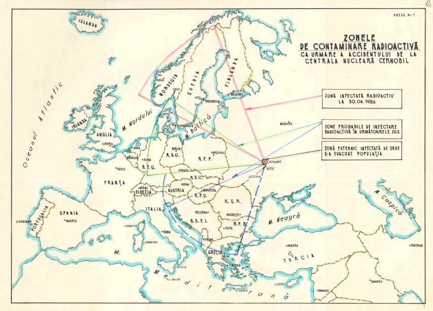 1986, aprilie 30, Raport întocmit de general colonel Vasile Milea, ministrul apărării naționale, cu privire la informațiile obținute prin sistemul de ascultare radio referitoare la accidentul nuclear de la Cernobîl precum și la măsurile luate de Ministerul Apărării Naționale, însoțit de trei anexe. ANR, SANIC, fond CC al PCR-Secţia Administrativ Politică, dosarul 42/1986, filele 11-14