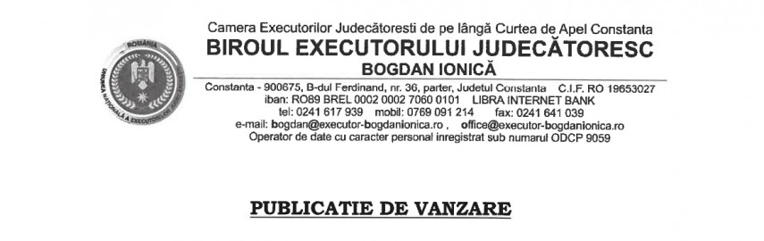 Publicatie de vanzare BEJ Bogdan Ionica - cota indiviza imobil situat in Mamaia 