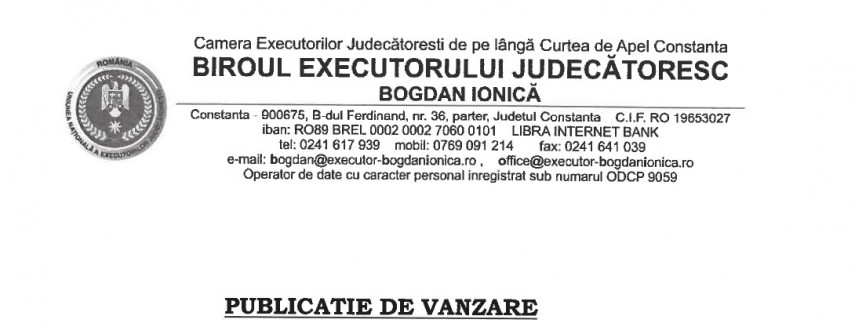 Publicatie de vanzare BEJ Bogdan Ionica - cota indiviza imobil situat in Sacele