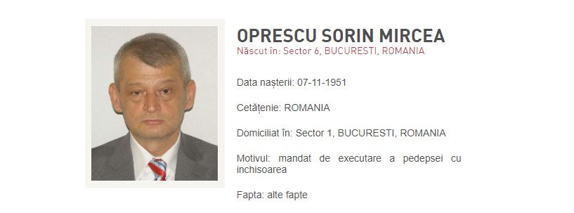 Sorin Oprescu dat în urmărire. Foto: Poliția Română