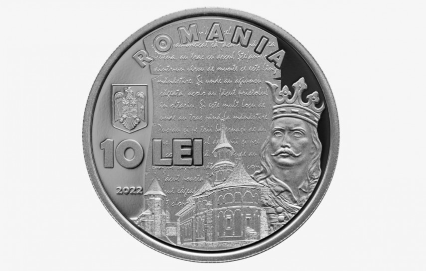 Monedă din argint cu tema 350 de ani de la naşterea lui Ion Neculce, foto: bnr.ro 