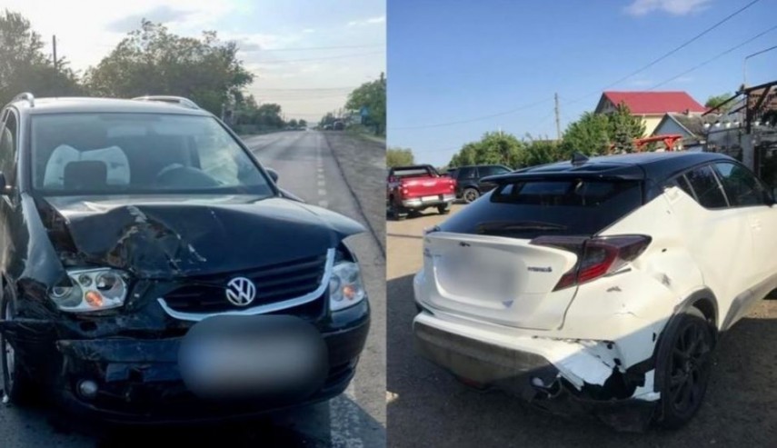 Mașina Toyota cu cei doi copii la bord a fost lăsată cu motorul pornit și a intrat în coliziune cu un Volkswagen, Sursa foto: Monitorul de Botosani  