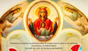 Primăria și Consiliul Local Poarta Albă le urează tuturor celor ce își serbează onomastica, de Sfânta Maria, La mulți ani, plini de fericire și de împliniri!