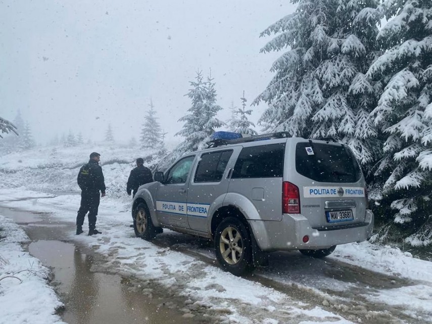 Ninsoare în Pasul Prislop. Foto: Poliția de Frontieră