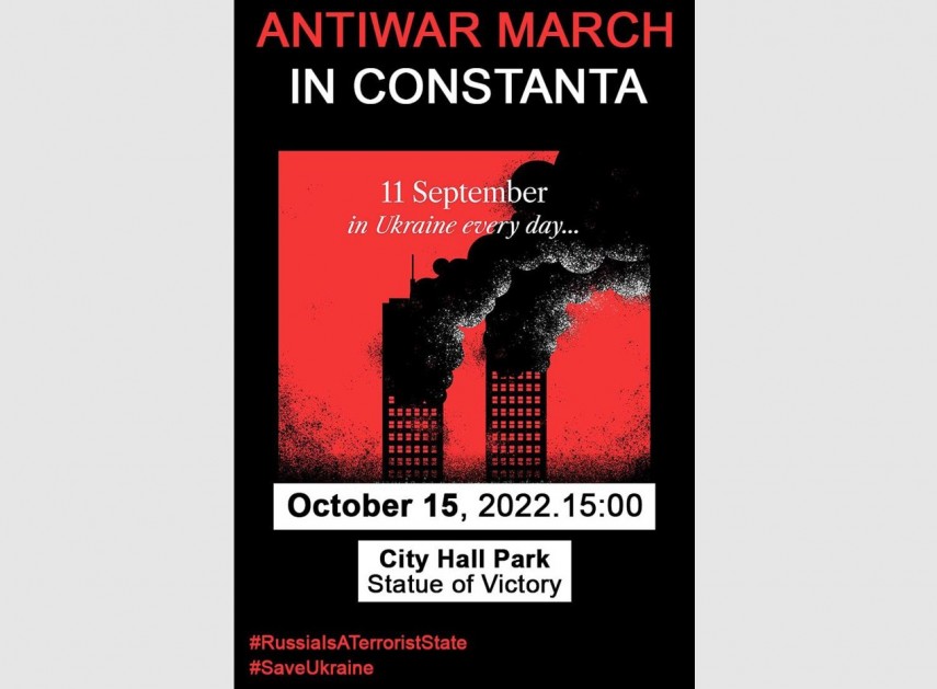 Mars de protest la Constanta impotriva crimelor de razboi ale Rusiei in Ucraina. Participa mai multi cetateni ucraineni