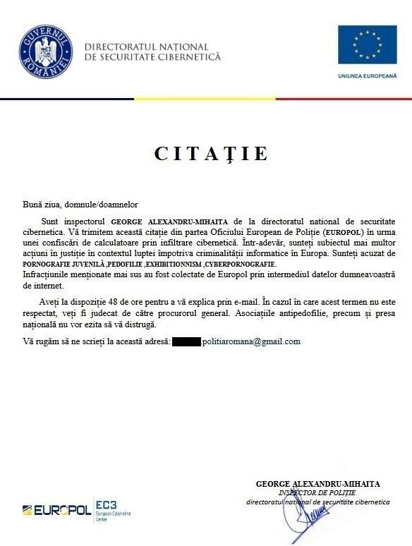 Directoratul National de Securitate Cibernetica avertizeaza: Numele institutiei folosit intr-un scam propagat pe email