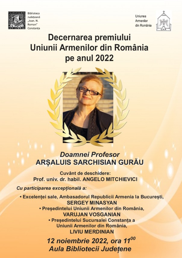 LIVE TEXT: Arsaluis Sarchisian Gurau primeste premiul Uniunii Armenilor din Romania pe anul 2022 (FOTO+VIDEO) 