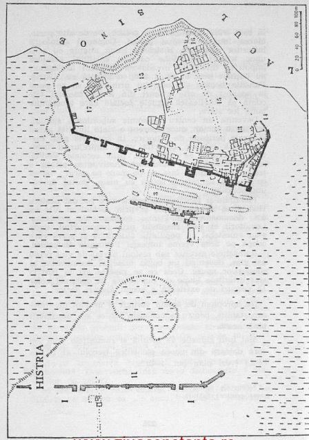 Histria 1960. Planul cetății. Sursă foto: „Constanța și împrejurimile ei“, de Petrilă Tiberiu, Popescu Demetru și Porumbescu Marin