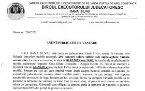 Publicație de vânzare BEJ Oană Silviu - scoate la vânzare prin licitație bunuri mobile