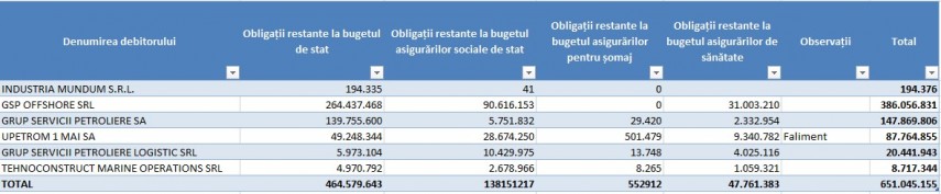 O parte dintre firmele în care figurează Gabriel Valentin Comănescu, în evidențele ANAF.