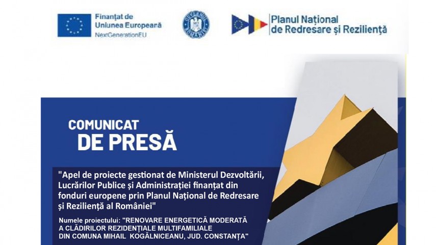 Comunicat de presa: Apel de proiecte gestionat de MDLPA finantat din fonduri europene prin Planul National de Redresare si Rezilienta al Romaniei“ 