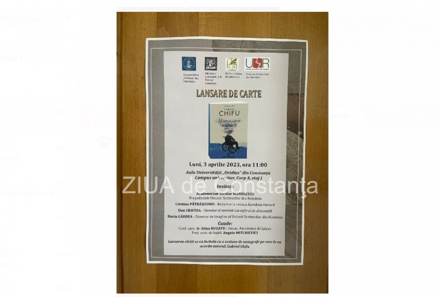 Gabriel Chifu isi lanseaza romanul Marea carte a uitarii la Universitatea Ovidius Constanta (FOTO) 