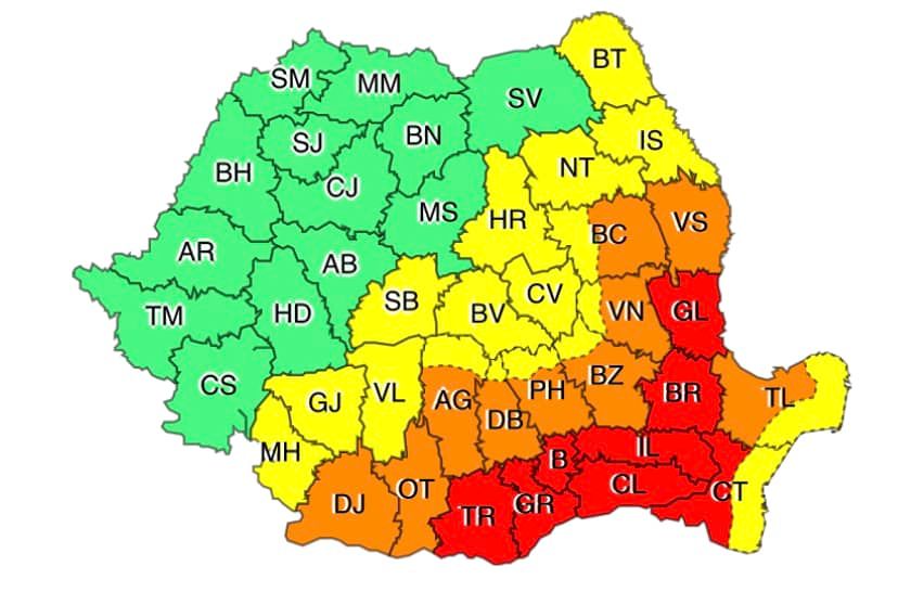 Avertizare cod roșu în jumătatea vestică a Dobrogei. Sursă foto: meteoromania.ro