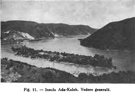 Insula Ada-Kaleh. Vedere generală. Sursă foto: „Dunărea. Călăuză turistică“, de R.I. Călinescu 