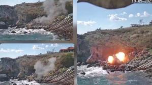 Imagini impresionante cu detonarea dronei căzute pe litoralul bulgăresc al Mării Negre (VIDEO)