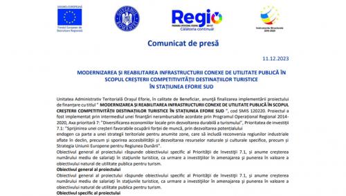 Modernizarea și reabilitarea infrastructurii conexe de utilitate publică în scopul creșterii competitivității destinațiilor turistice în stațiunea Eforie Sud