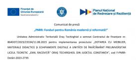 Comunicat de presă „PNRR - Fonduri pentru România modernă și reformată!”