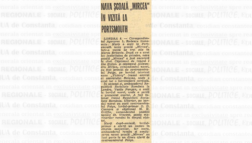 Nava-școală „Mircea” în vizită la Portsmouth – ziarul „Scânteia”, miercuri, 9 august 1967, p. 6