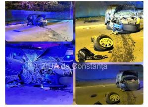 Accident rutier în Constanța! O mașină a intrat într-un stâlp (FOTO+VIDEO) 