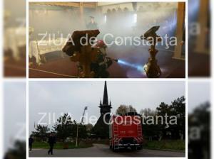 În municipiul  Constanța  Un lumânărar de la biserica Sf. Mina, din parcul Tăbăcăriei , a luat foc. Pompierii au intervenit  